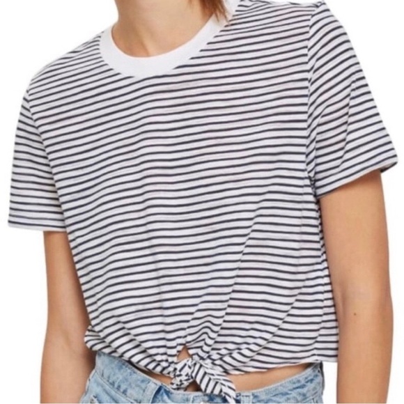 Topshop Striped Tie Front Crop Top - Picture 1 of 3